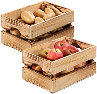 Kesper Fruitkisten opslagbox - 2x - old look - lichtbruin - hout - L30 x B20 x H15 cm