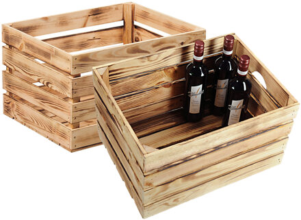 Kesper Fruitkisten opslagbox - 2x - old look - lichtbruin - hout - L46 x B36 x H28 cm - Opbergkisten