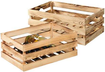 Kesper Fruitkisten opslagbox - 2x - old look - lichtbruin - hout - L58 x B39 x H24 cm