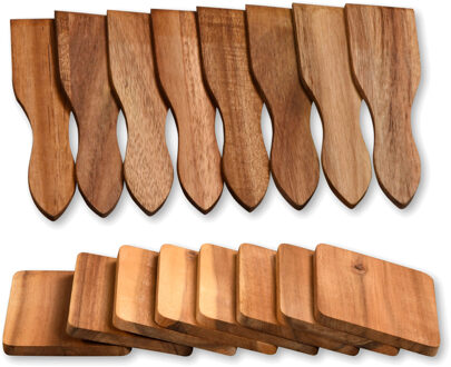 Kesper Gourmetspatels met onderzetters set - 16x - acacia hout - gourmetten - racletten - grillen