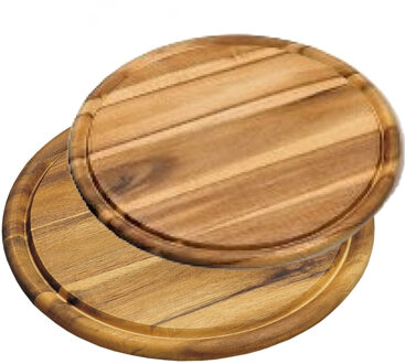 Kesper Houten broodplanken/serveerplanken 2x stuks rond met sapgroef 25 en 30 cm - Serveerplanken Bruin