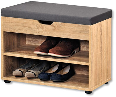Kesper Houten schoenenkast met grijs zitkussen - 60 x 30 x 45 cm - Schoenen opbergers/opbergen