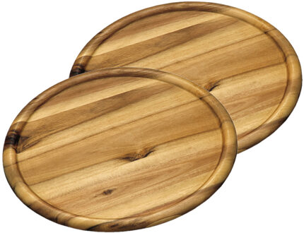 Kesper Houten serveerbord/pizzabord rond - 3x -D32 cm - Pizzaborden/serveerborden van acacia hout