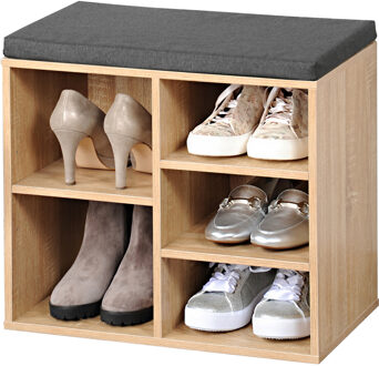 Kesper houtlook schoenenkast/schoenenrek bankje - 29 x 48 x 51 cm - met zitkussen