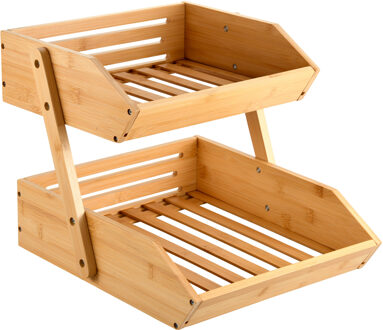Kesper Keuken aanrecht etagiere - 2 niveaus - bamboe - rekje/organizer - 38 x 32 x 33 cm - lichtbruin