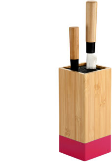 Kesper Keuken messenblok - Bamboe - 10 x 10 x 23 cm - lichtbruin/rood - universele houder