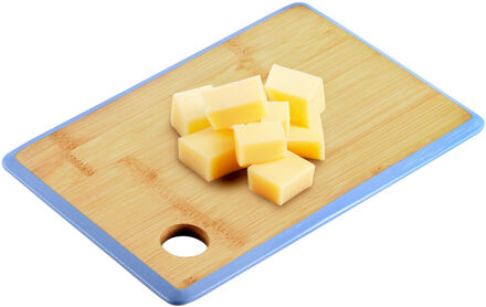 Kesper Keuken voedsel bereiden snijplank - 23 x 15 cm - bamboe hout - blauwe rand