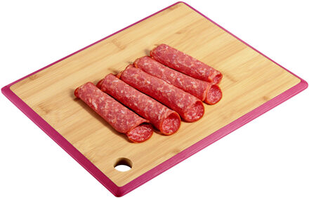 Kesper Keuken voedsel bereiden snijplank - 23 x 15 cm - bamboe hout - rode rand