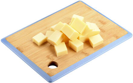 Kesper Keuken voedsel bereiden snijplank - 27 x 19 cm - bamboe hout - blauwe rand