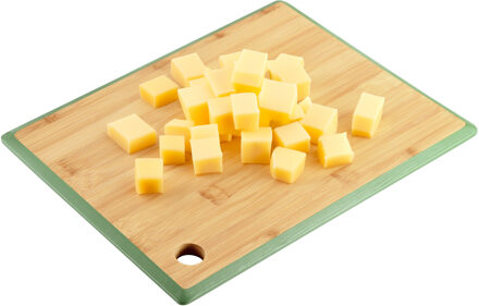 Kesper Keuken voedsel bereiden snijplank - 27 x 19 cm - bamboe hout - groene rand