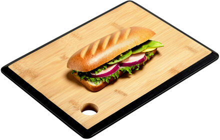 Kesper Keuken voedsel bereiden snijplank - 27 x 19 cm - bamboe hout - zwarte rand