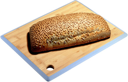 Kesper Keuken voedsel bereiden snijplank - 35 x 26 cm - bamboe hout - blauwe rand