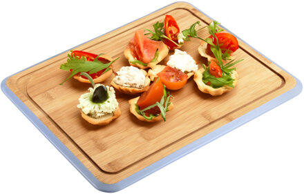Kesper Keuken voedsel bereiden snijplank - 40 x 30 cm - bamboe hout - blauwe rand