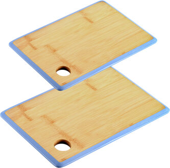 Kesper Keuken voedsel bereiden snijplanken voordeelset - 35 x 26 en 23 x 15 cm - bamboe hout - rand blauw