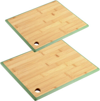 Kesper Keuken voedsel bereiden snijplanken voordeelset - 35 x 26 en 23 x 15 cm - bamboe hout - rand groen