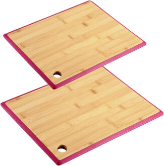 Kesper Keuken voedsel bereiden snijplanken voordeelset - 35 x 26 en 23 x 15 cm - bamboe hout - rand rood