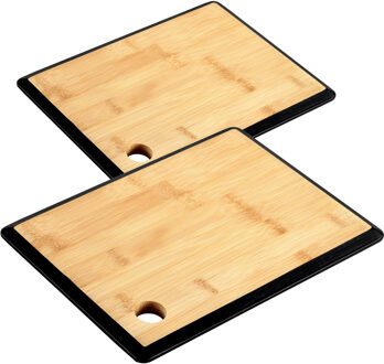 Kesper Keuken voedsel bereiden snijplanken voordeelset - 35 x 26 en 23 x 15 cm - bamboe hout - rand zwart