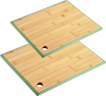 Kesper Keuken voedsel bereiden snijplanken voordeelset - 40 x 30 en 27 x 19 cm - bamboe hout - rand blauw