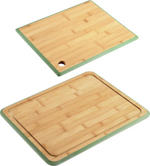 Kesper Keuken voedsel bereiden snijplanken voordeelset - 40 x 30 en 27 x 19 cm - bamboe hout - rand groen