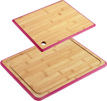 Kesper Keuken voedsel bereiden snijplanken voordeelset - 40 x 30 en 27 x 19 cm - bamboe hout - rand rood