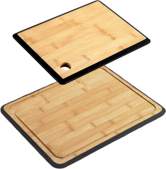 Kesper Keuken voedsel bereiden snijplanken voordeelset - 40 x 30 en 27 x 19 cm - bamboe hout - rand zwart