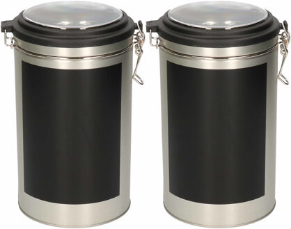 Kesper keuken voorraadblik met krijtbord schrijfvlak - 2x - 11 x 19 cm - zilver - 1.8 liter