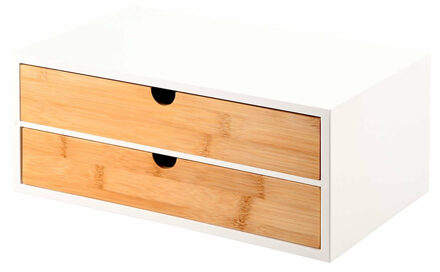 Kesper Ladeblokje - bureau organizer 2x lades - bamboe hout - L33xB21xH14 cm - lichtbruin/wit