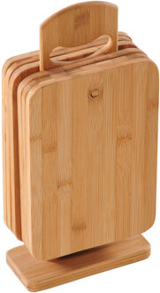 Kesper Ontbijtplankjes/broodplankjes - 6 stuks - met houder - 22 x 14 cm - bamboe hout - rechthoekig