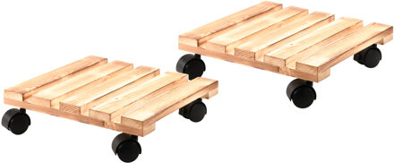 Kesper Plantenpot trolley - 2x - hout - lichtbruin - vierkant - 30 x 30 cm - max 100 kilo