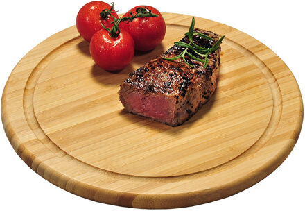 Kesper ronde bamboe houten ontbijt serveer plankjes met sapgroef - 8x stuks - Dia 25 cm