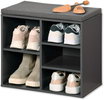 Kesper Schoenenrek/schoenenkast met zitvlak - donkergrijs - 5 paar - hout - L51 x B30 x H48 cm - Schoenenrekken