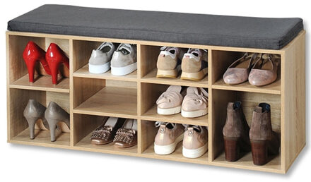 Kesper Schoenenrek/schoenenkast met zitvlak - naturel - 10 paar schoenen - hout - L103 x B30 x H48 cm