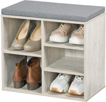 Kesper Schoenenrek - schoenenkast met zitvlak - whitewash - 5 paar schoenen - hout - L51xB30xH48 cm