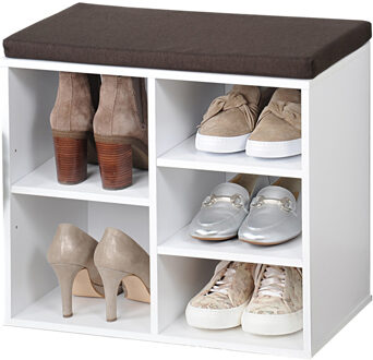 Kesper Schoenenrek/schoenenkast met zitvlak - wit - 5 paar schoenen - hout - L51 x B30 x H48 cm
