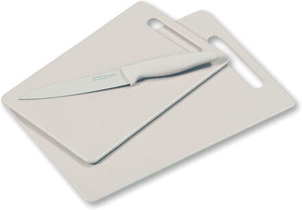 Kesper snijplanken set voor voedsel - lichtgrijs - Kunststof - met groente/vlees snijmes - 2 formaat