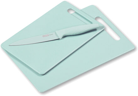 Kesper snijplanken set voor voedsel - mintgroen - Kunststof - met groente/vlees snijmes - 2 formaten