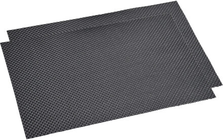 Kesper tafel placemats/onderleggers - 2x - zwart - 29 x 43 cm - Diner/Ontbijt - kunststof geweven