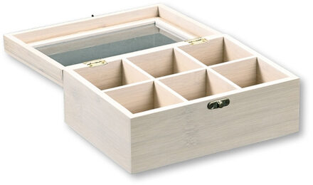 Kesper Theedoos - 6-vaks - wit - bamboe hout - 21 x 16 x 9 cm - theekist - kunststof kijkvenster