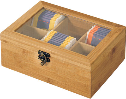 Kesper Theedoos - bamboe - 6 vakken - 16 x 22 x 9 cm Bruin