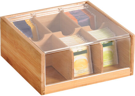 Kesper Theedoos - bamboe - 6 vakken - 21 x 22 x 9.5 cm - Theekist