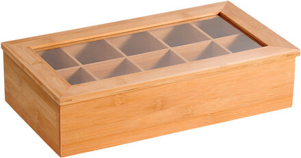 Kesper Theedoos/theekist - 10 vakken - 20 x 36 x 9 cm - bamboe hout