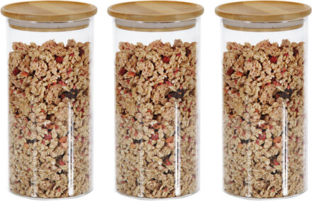 Kesper Voorraadpotten - 3x - glas met bamboe deksel - 1,2L - 10x20 cm