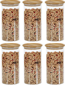 Kesper Voorraadpotten - 6x - glas met bamboe deksel - 1,2L - 10x20 cm