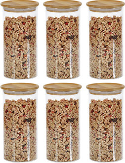 Kesper Voorraadpotten - 9x - glas met bamboe deksel - 1,2L - 10x20 cm