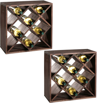 Kesper Wijnrek - 2x - hout - vierkant - 16 flessen - 25 x 50 cm
