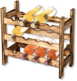 Kesper Wijnrek/flessenrek Medoc voor 12 flessen - grenen hout - L63 x B27 x H60 cm - Old look - stapelbaar