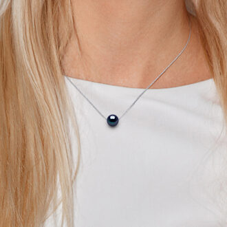 Ketting Black Pearl Zoetwater Ronde 11-12 mm Chain Convict White Gold 18k Zwart