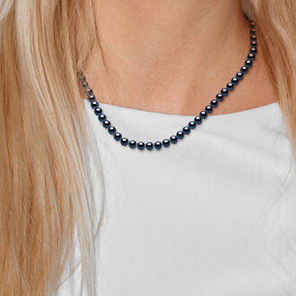 Ketting Freshwater Pearl Black Rang 6-7 mm Ring Marino 925 Zwart