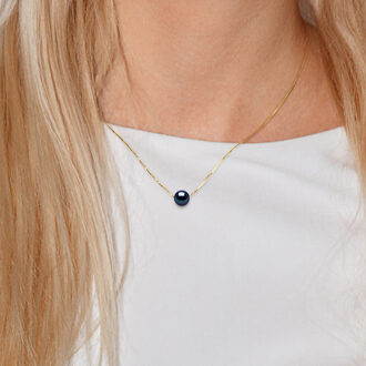 Ketting gekweekte parel Zoetwater Round and Black 9-10 mm Venetiaans Geel Gouden Ketting - maat Zwart