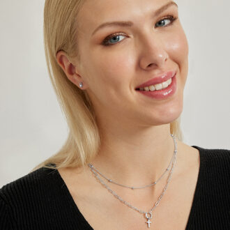 Ketting Luxenter gerhodineerd - Kruis Zilver